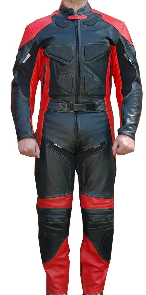 Perrini's Poison 2 pc Motorcycle Cow Hide Genuine Leather Suit Racing Red/ Black