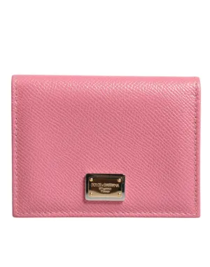 Pink Calfskin Leather DG Logo Bifold Card Slot Wallet