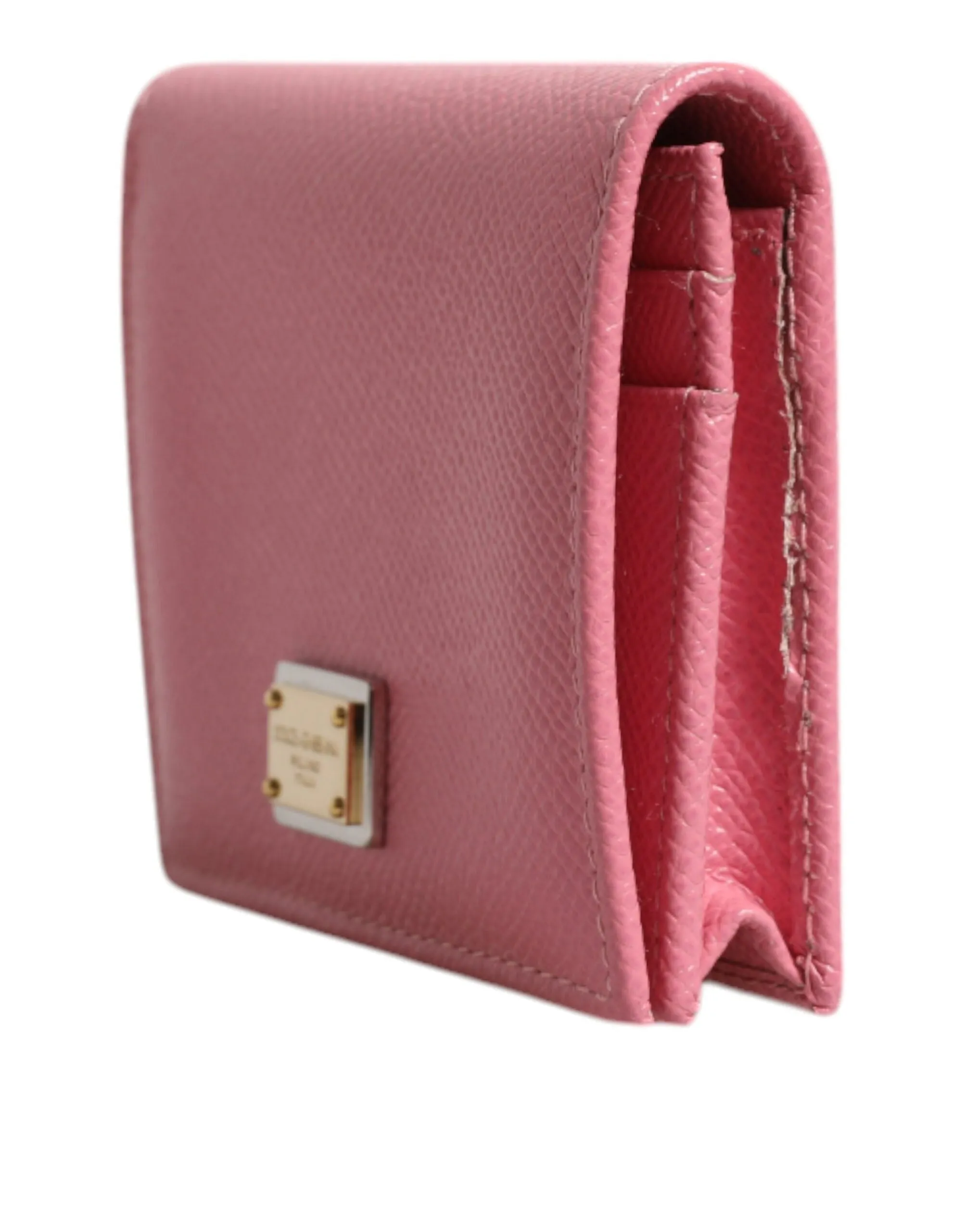 Pink Calfskin Leather DG Logo Bifold Card Slot Wallet