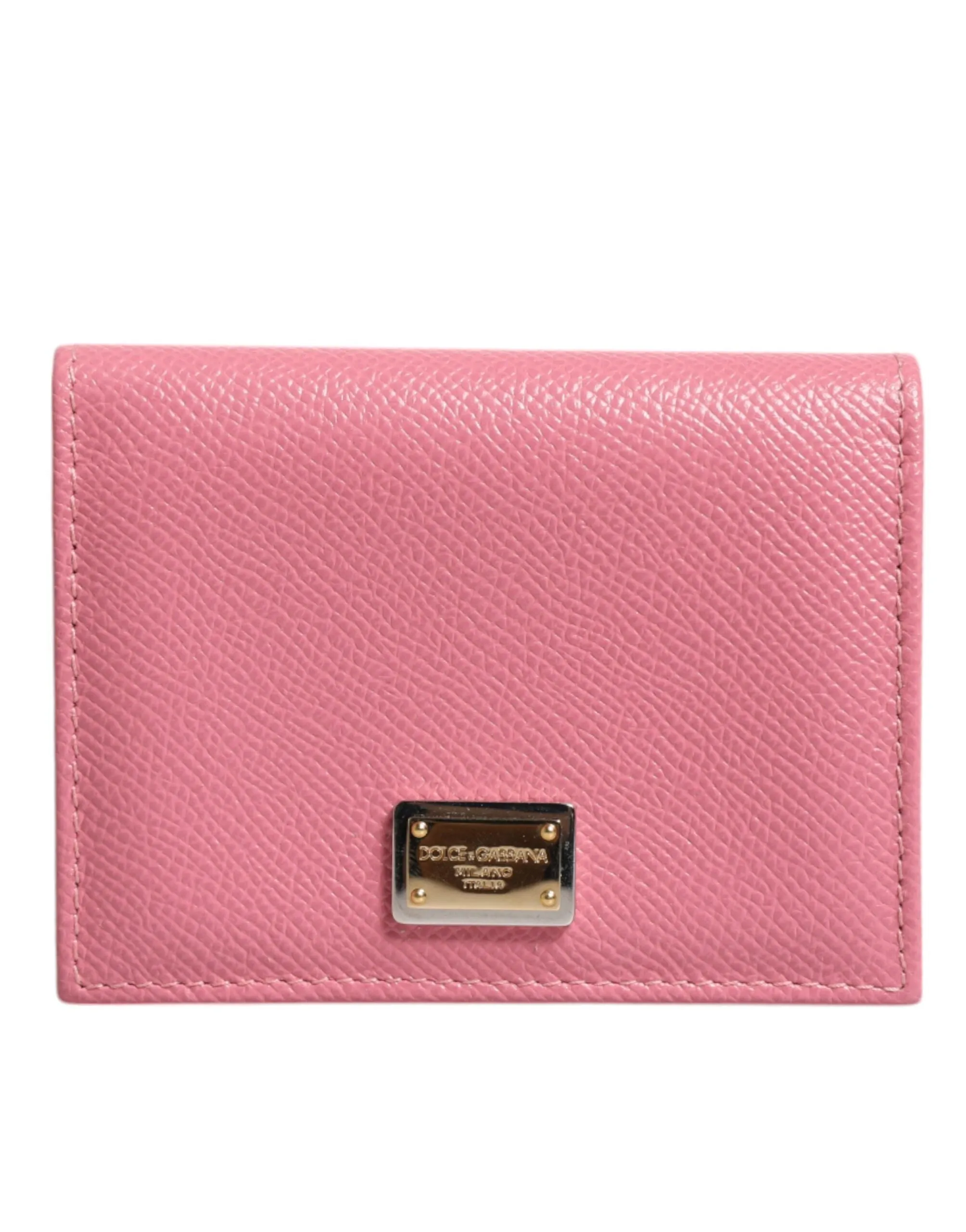 Pink Calfskin Leather DG Logo Bifold Card Slot Wallet