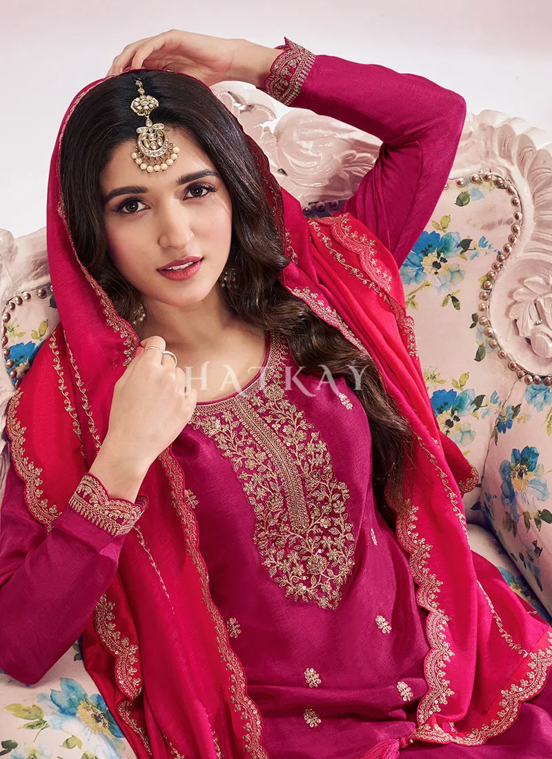 Pink Embroidered Palazzo Suit