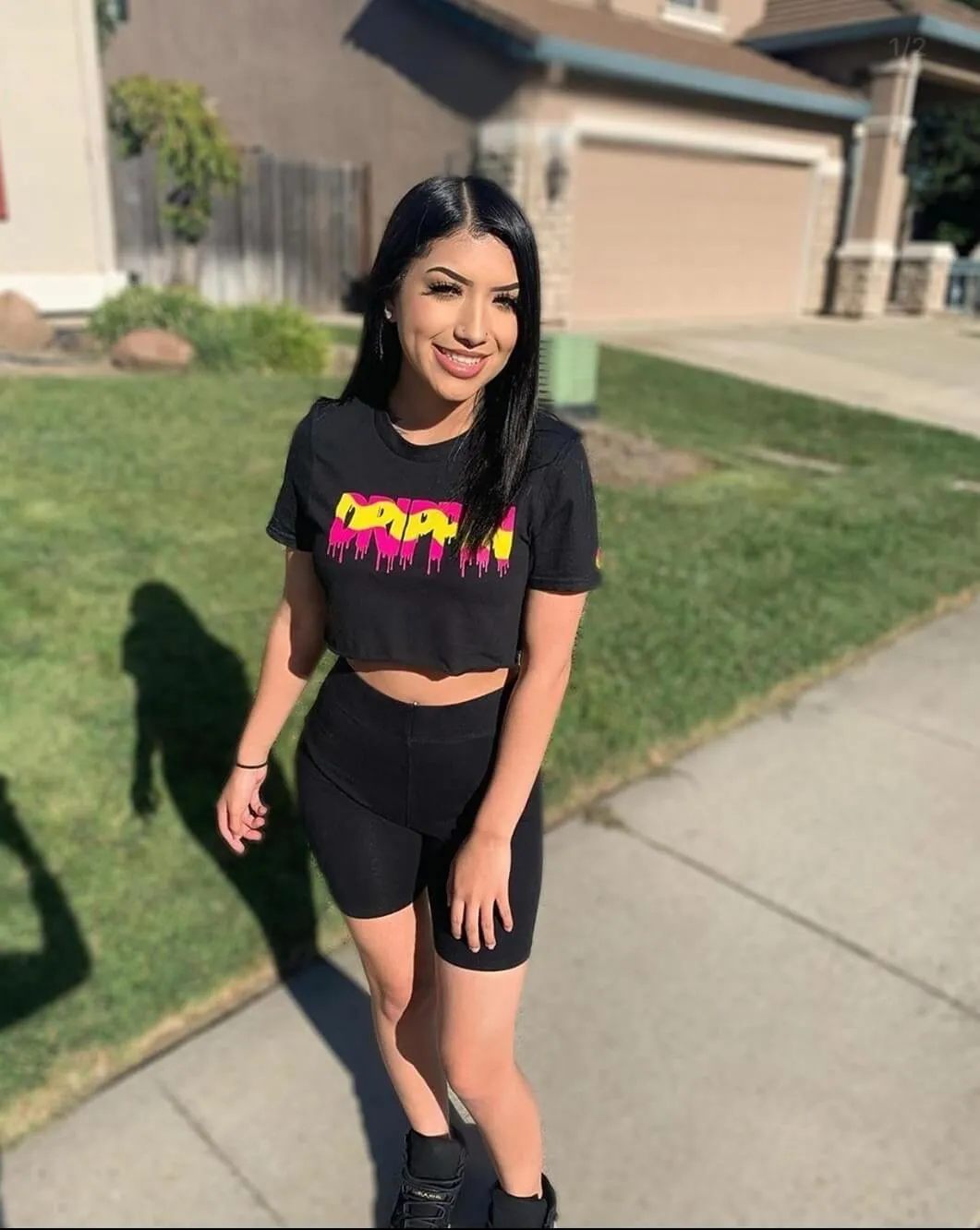 Pink Lemonade Drippin | Black Crop Top Tee