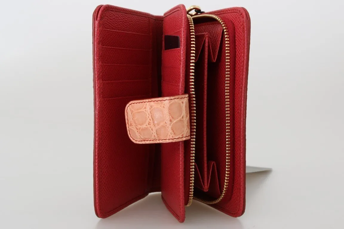 Pink Red Alligator Python Snakeskin Leather Wallet