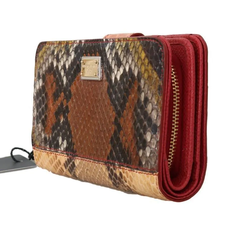 Pink Red Alligator Python Snakeskin Leather Wallet