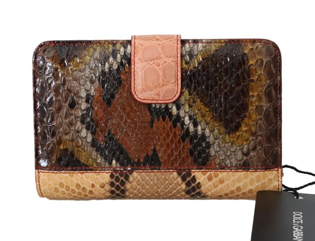 Pink Red Alligator Python Snakeskin Leather Wallet