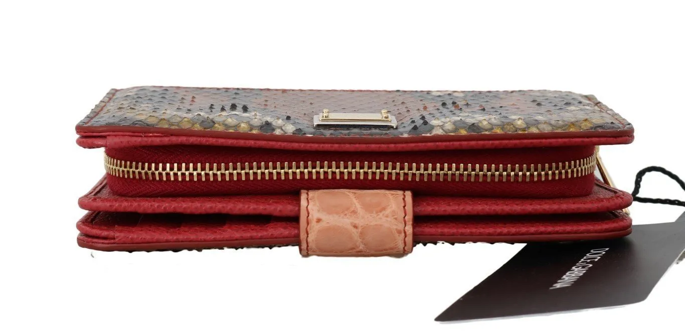 Pink Red Alligator Python Snakeskin Leather Wallet