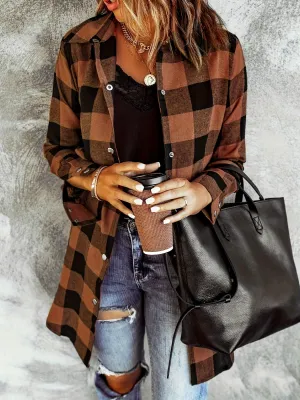 Plaid Button-Up Shirt - Long Sleeve Design & Button Placket