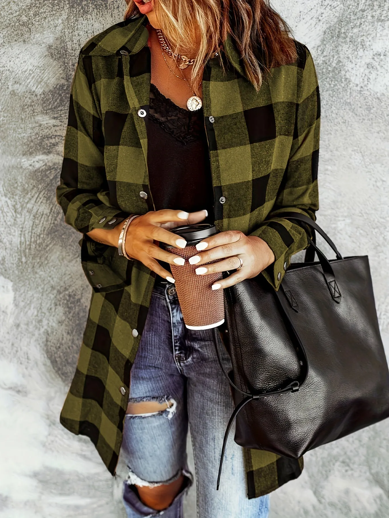 Plaid Button-Up Shirt - Long Sleeve Design & Button Placket
