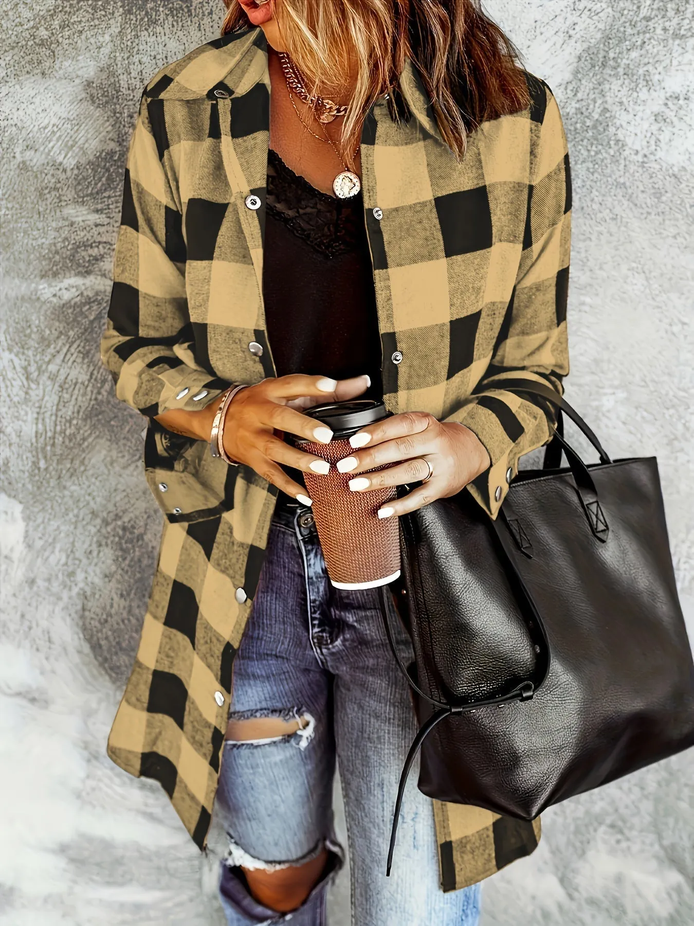 Plaid Button-Up Shirt - Long Sleeve Design & Button Placket