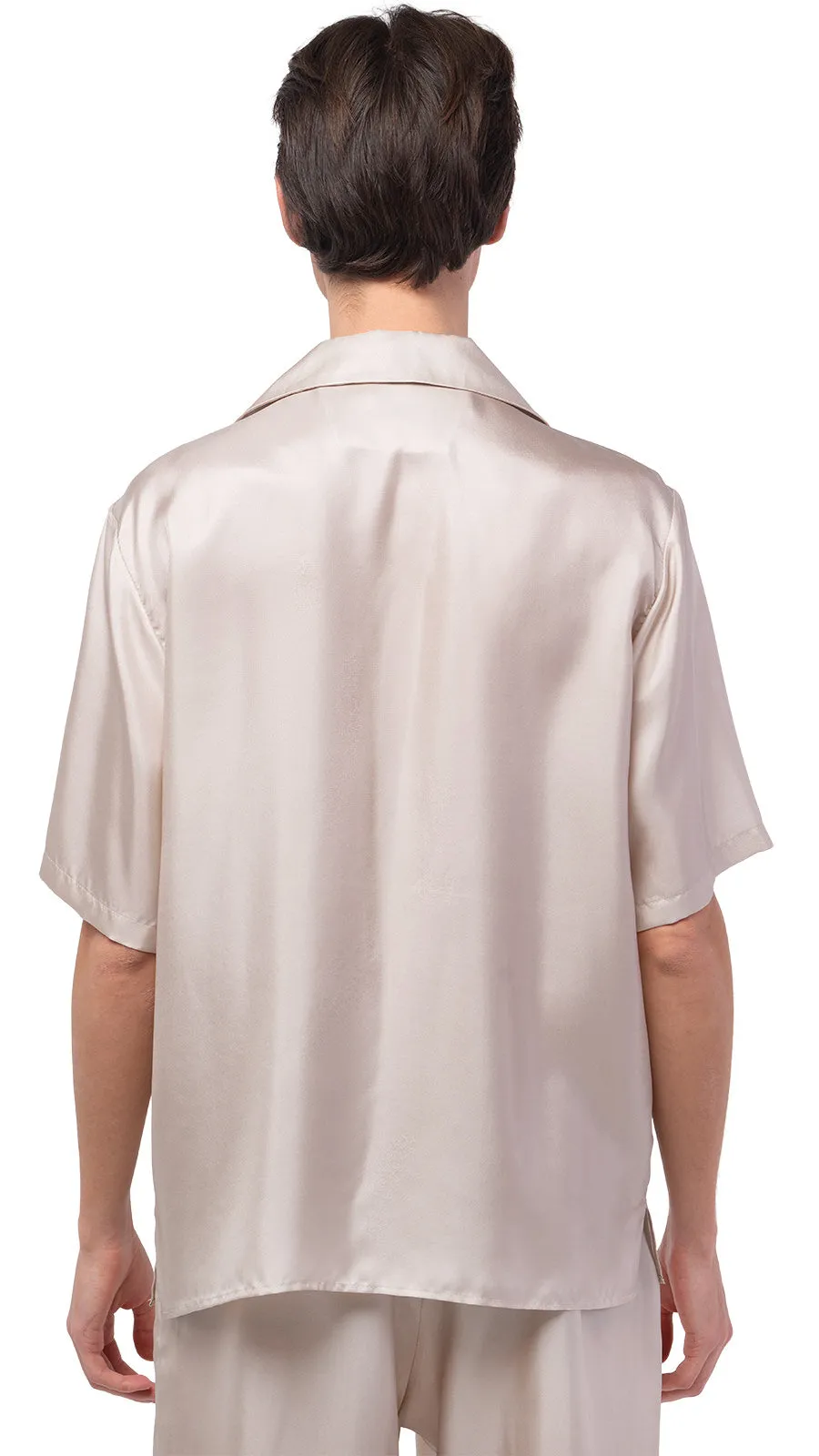 Plain Beige Silk Bowling Shirt