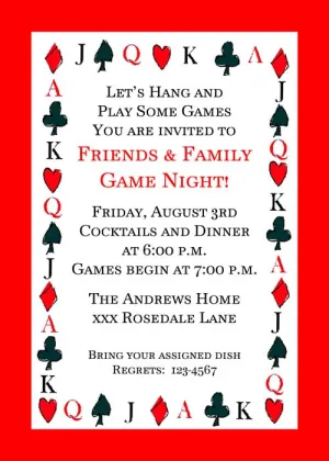 PLAYING CARD SUITS BORDER CUSTOM INVITATION