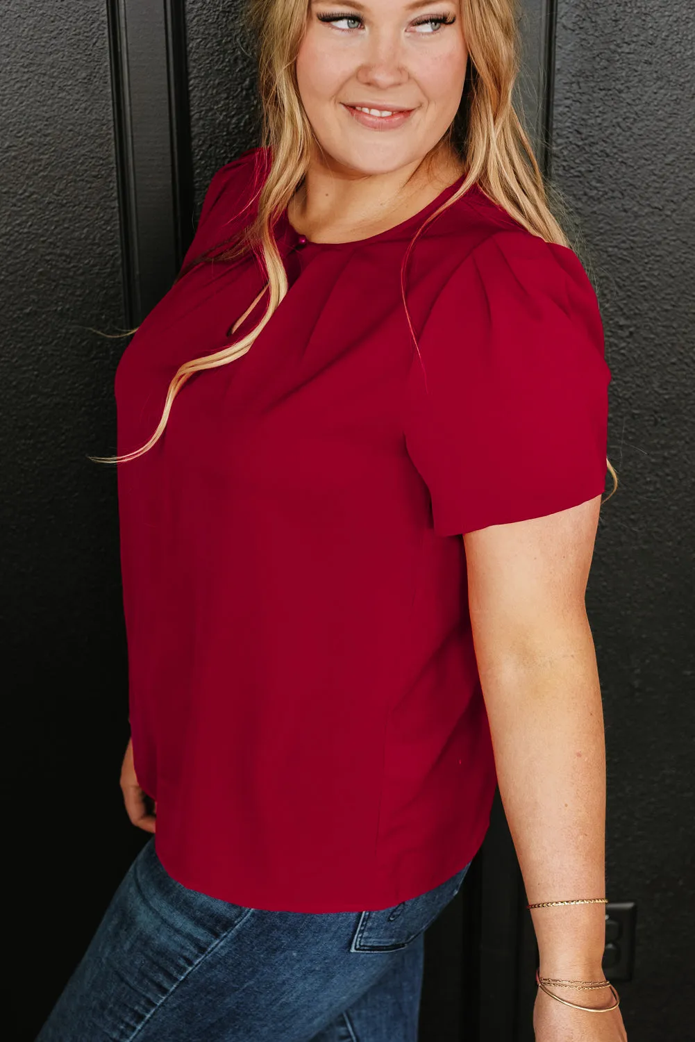 Pleated Crew Neck Plus Size T Shirt