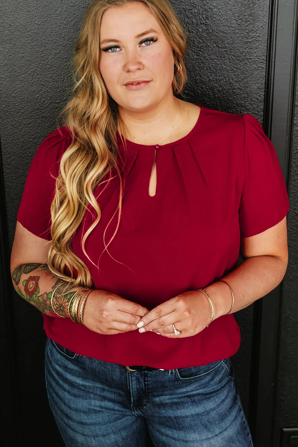 Pleated Crew Neck Plus Size T Shirt
