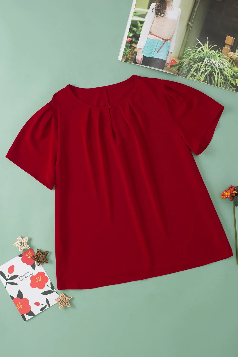 Pleated Crew Neck Plus Size T Shirt