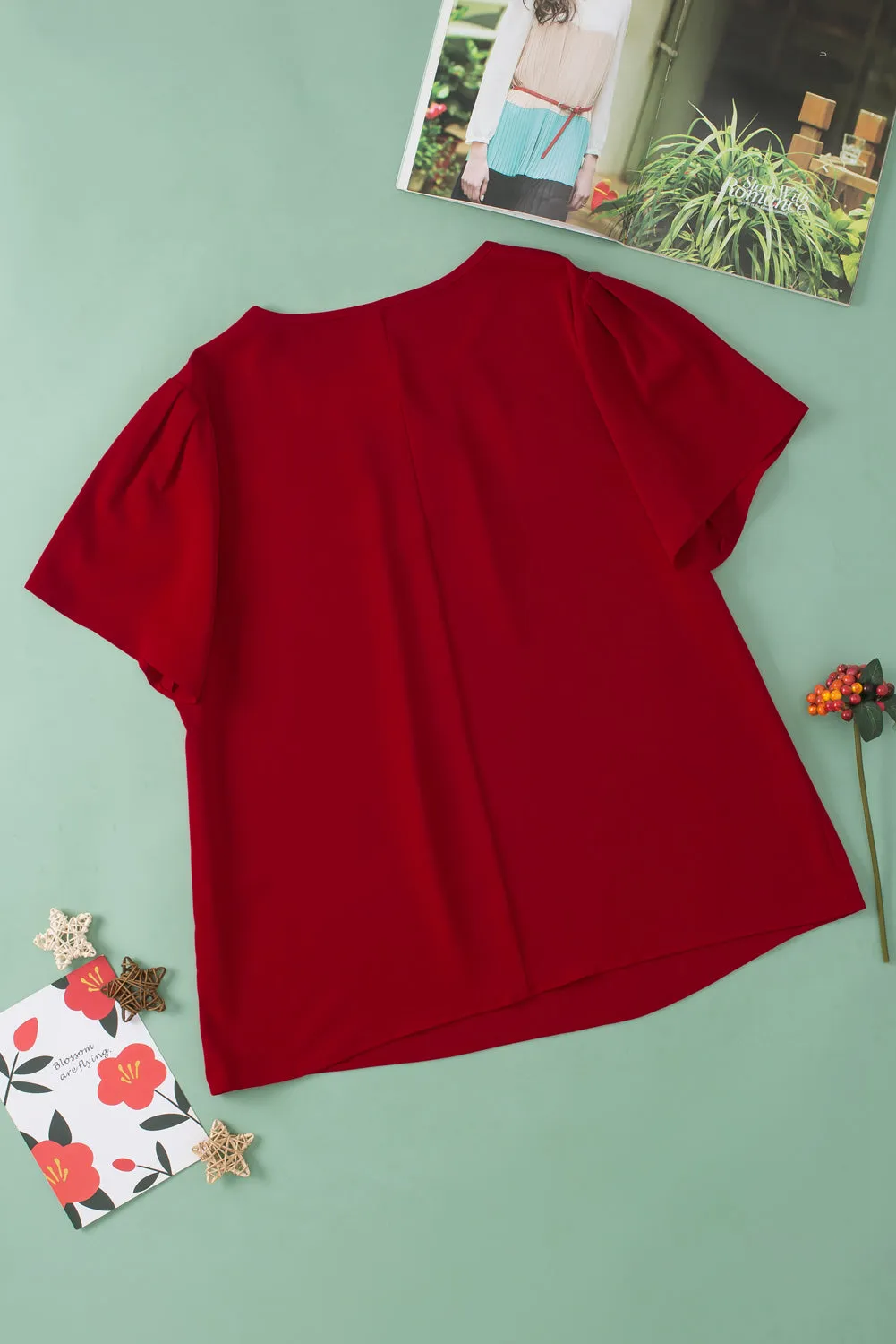 Pleated Crew Neck Plus Size T Shirt