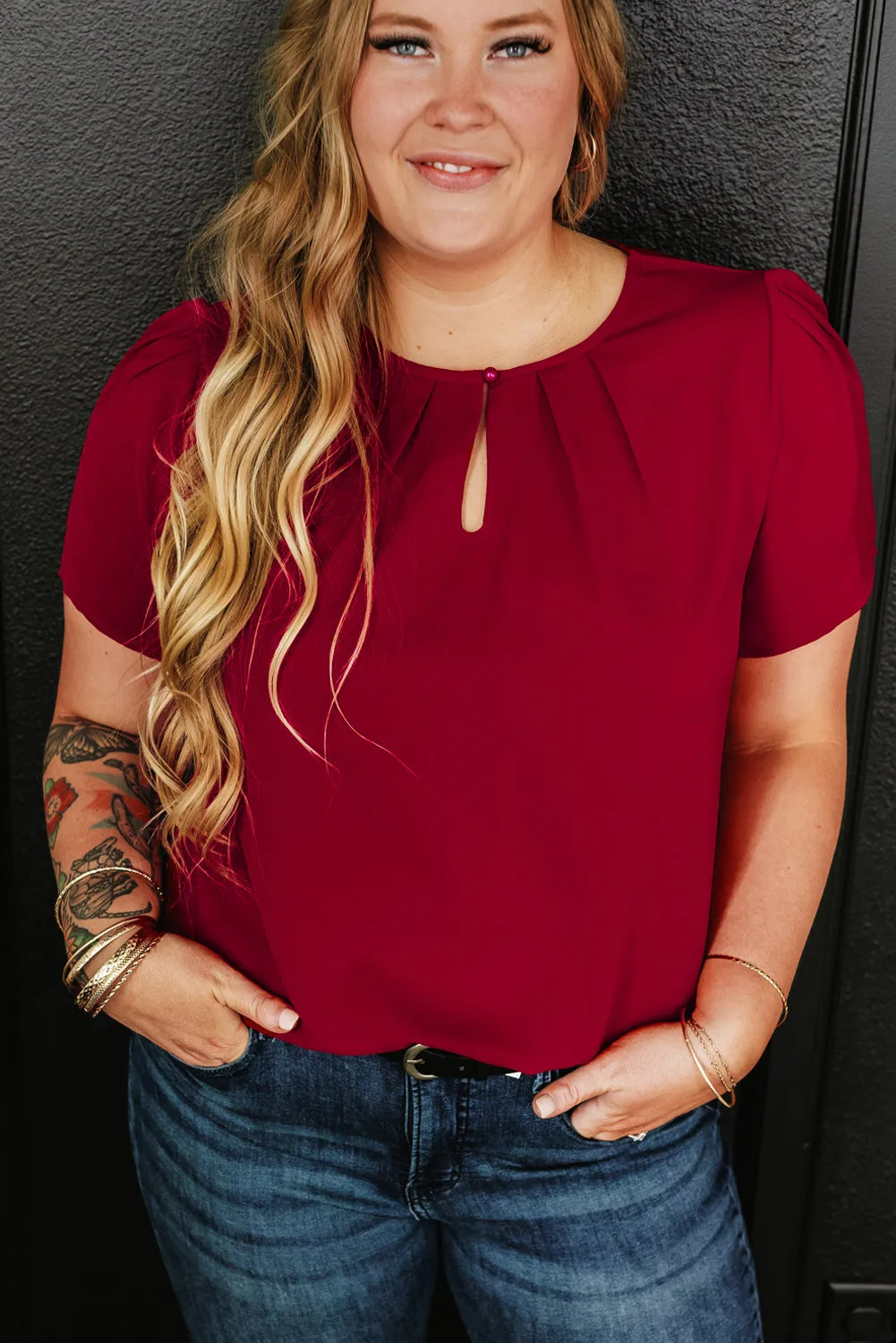 Pleated Crew Neck Plus Size T Shirt