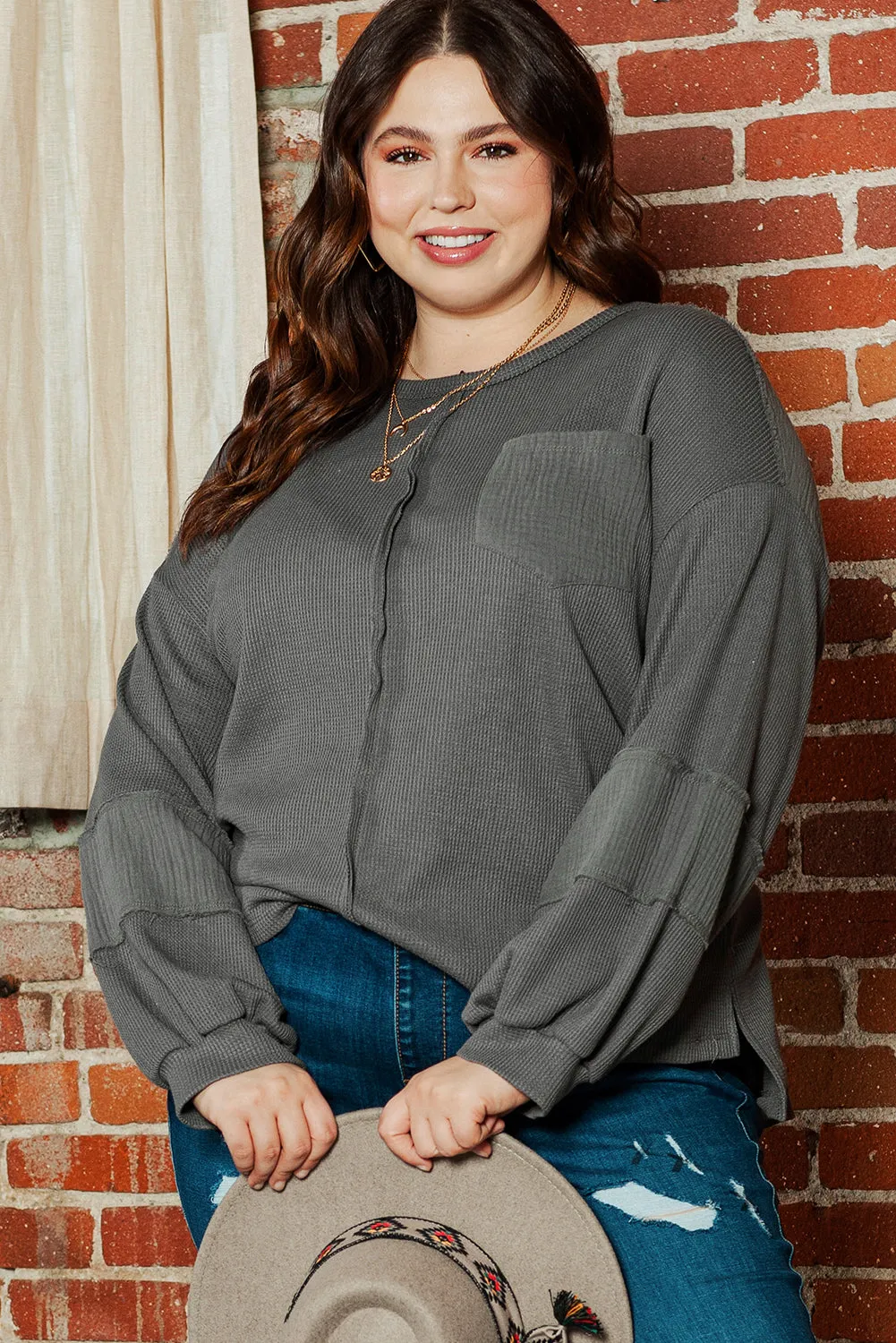 Plus Size Crinkle Patchwork Top