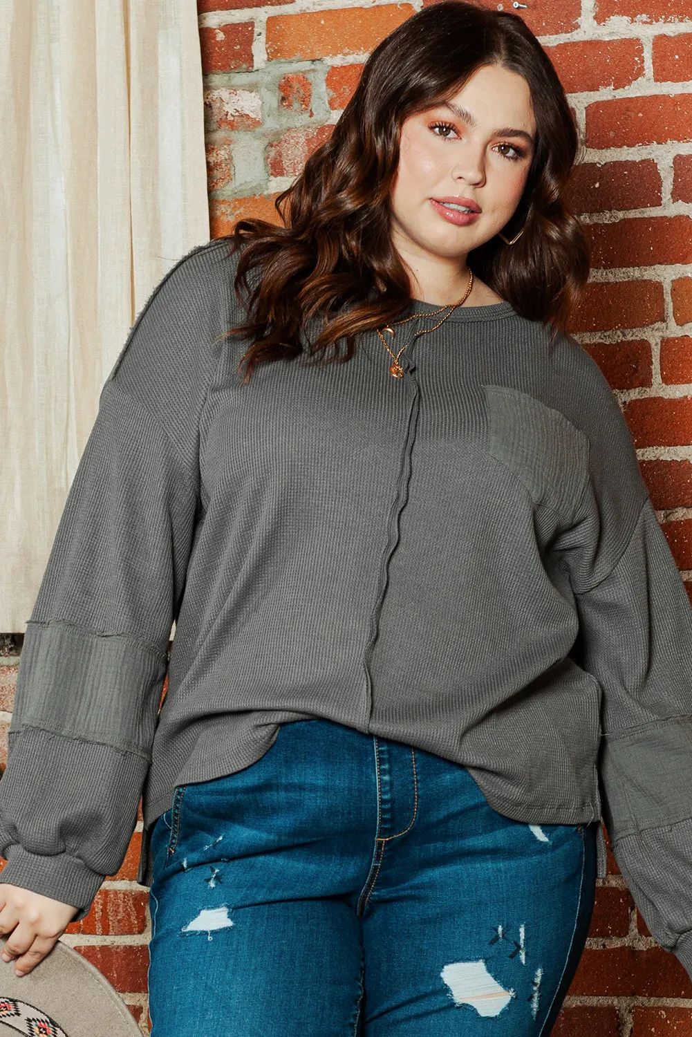 Plus Size Crinkle Patchwork Top