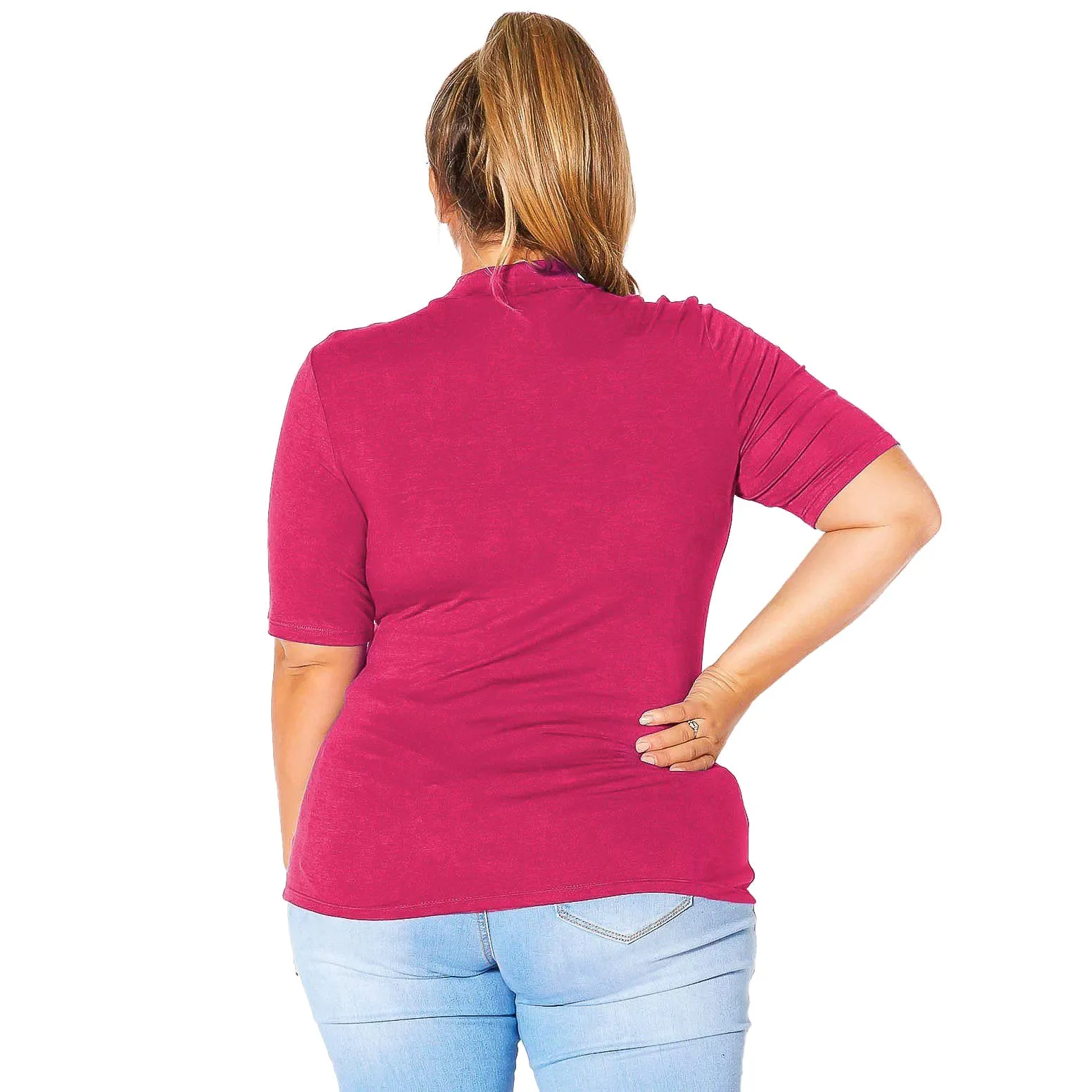 Plus Size Half Sleeve Turtle Neck Fitted Top