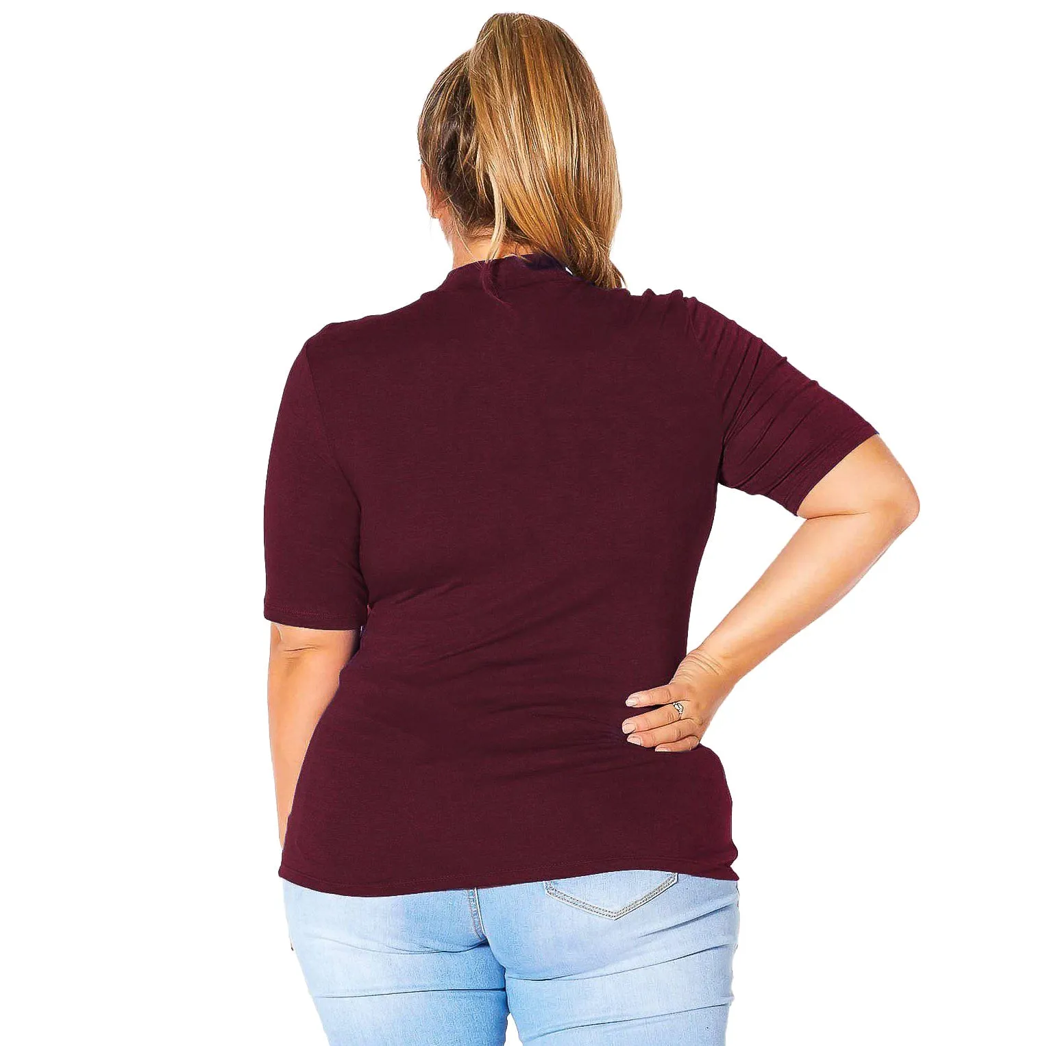Plus Size Half Sleeve Turtle Neck Fitted Top