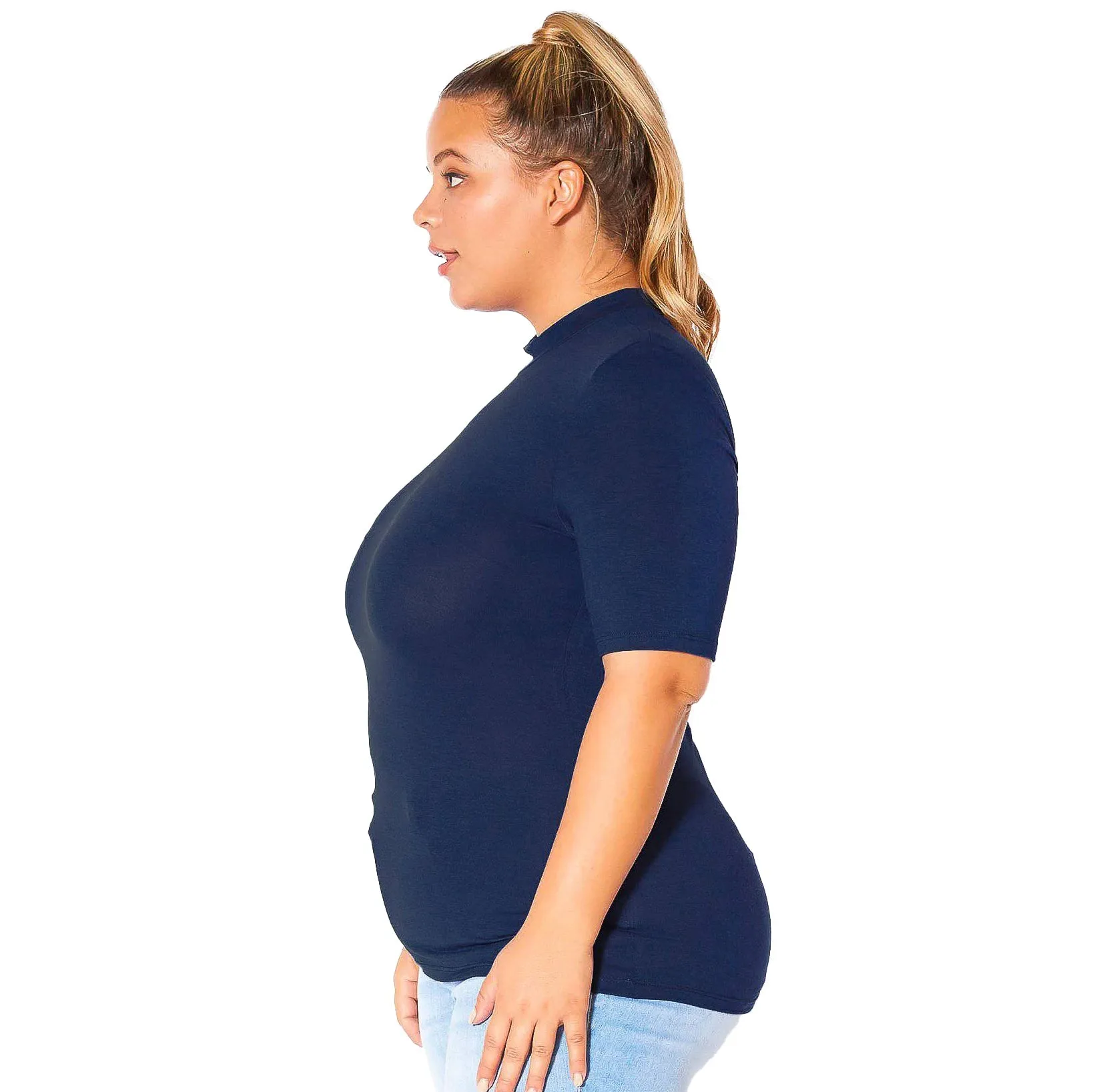 Plus Size Half Sleeve Turtle Neck Fitted Top