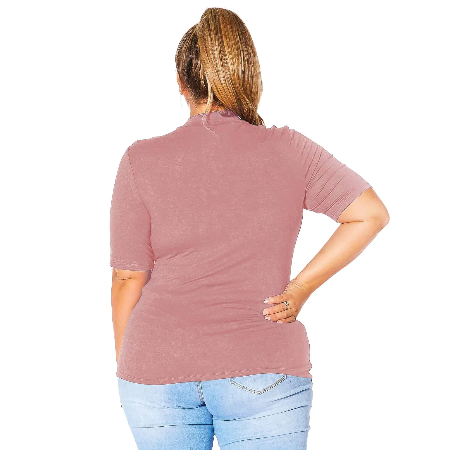 Plus Size Half Sleeve Turtle Neck Fitted Top