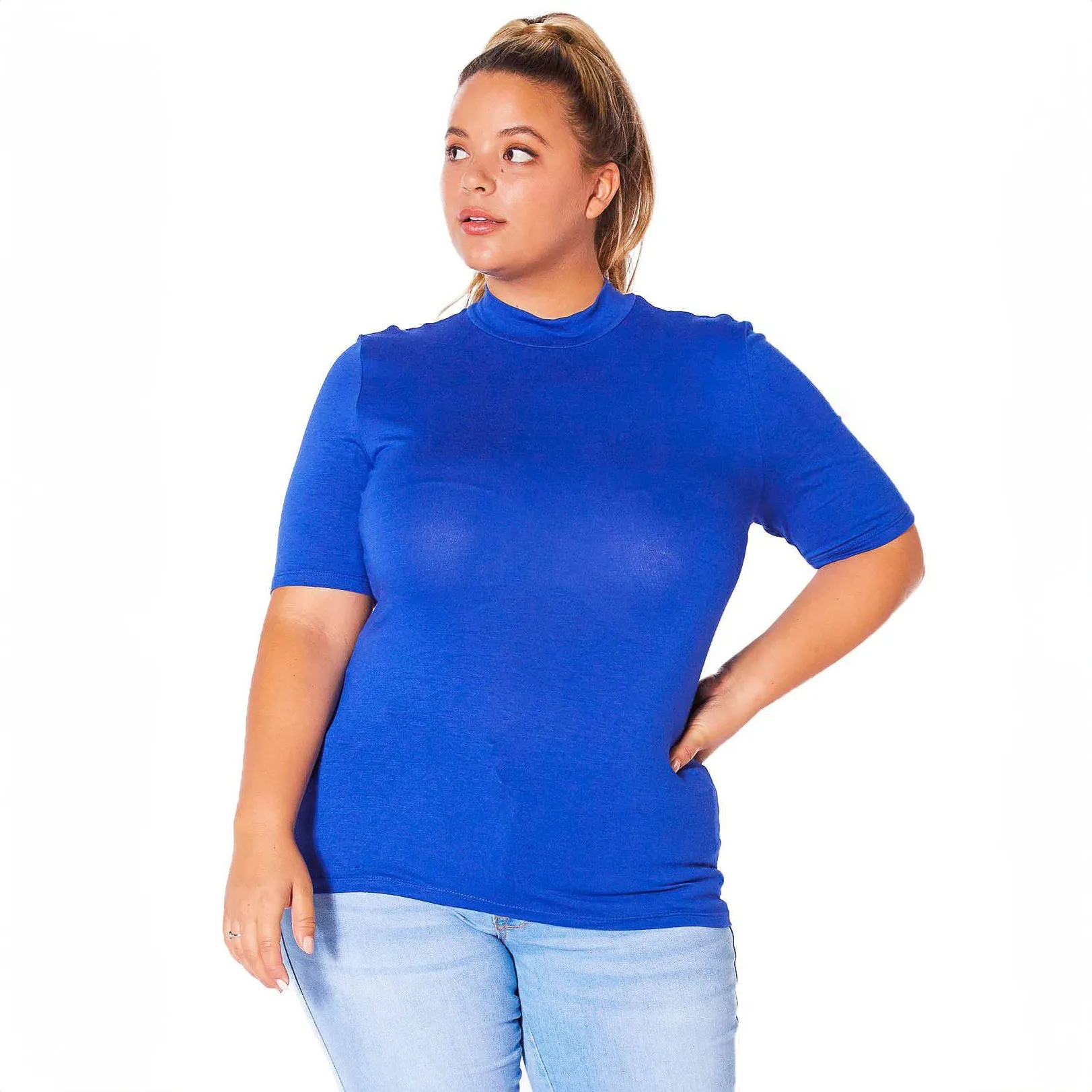Plus Size Half Sleeve Turtle Neck Fitted Top