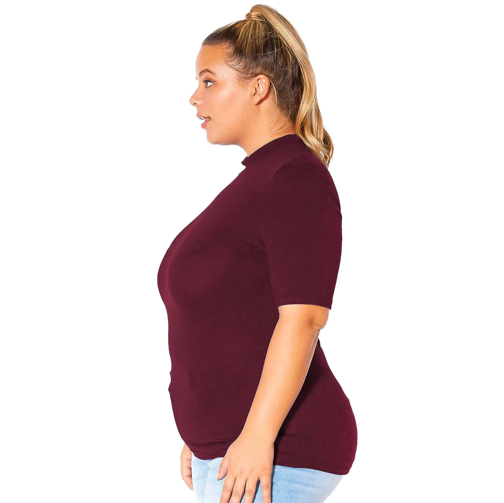 Plus Size Half Sleeve Turtle Neck Fitted Top