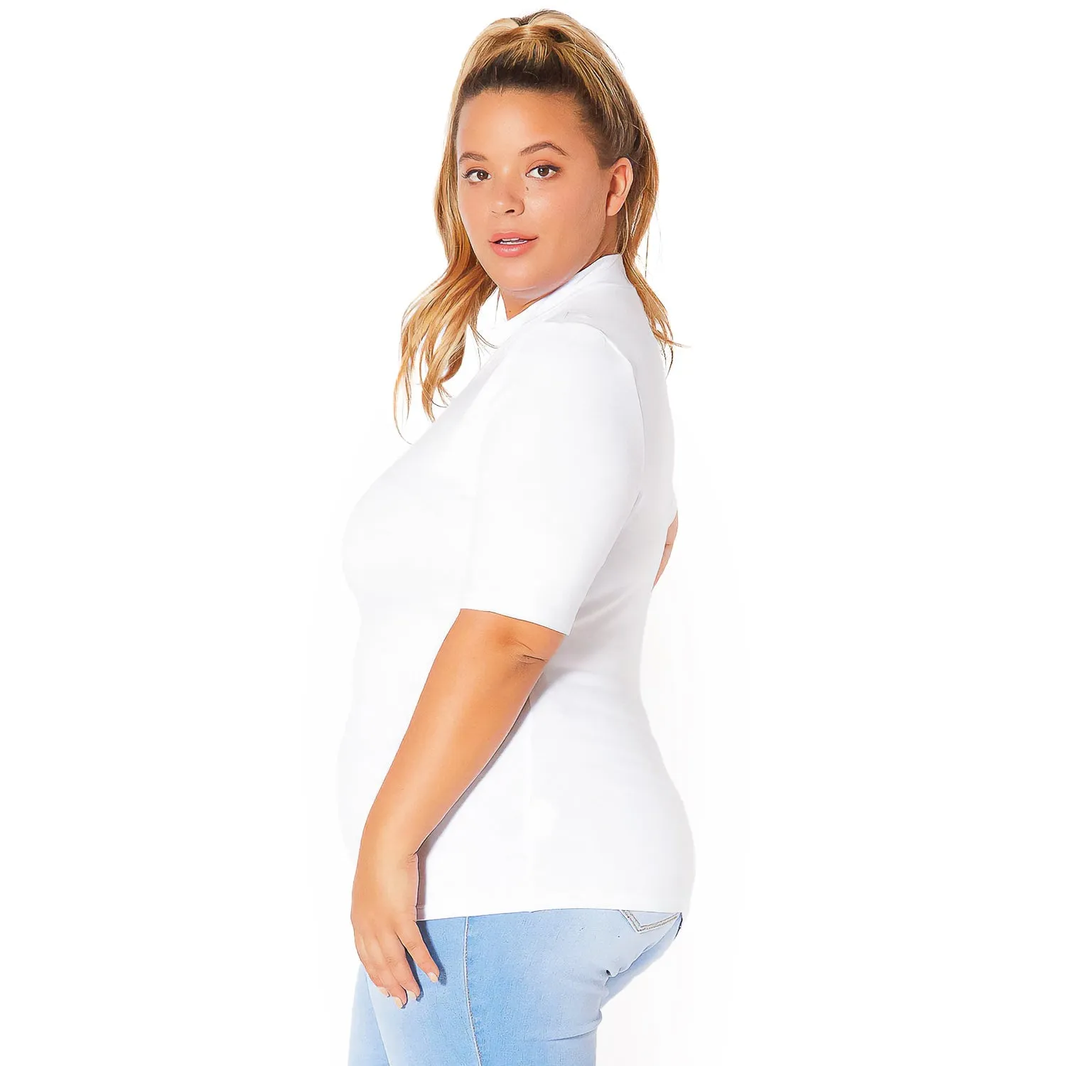 Plus Size Half Sleeve Turtle Neck Fitted Top
