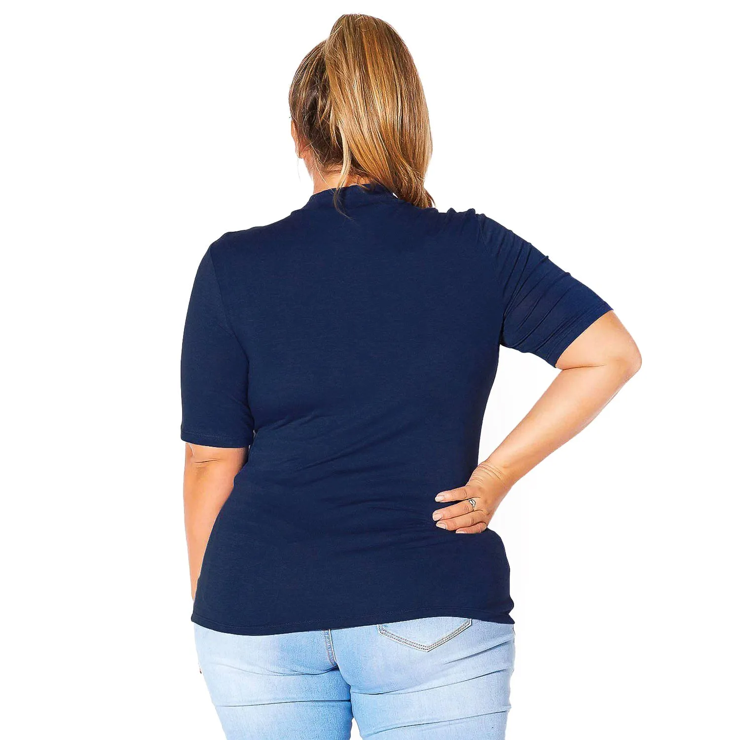 Plus Size Half Sleeve Turtle Neck Fitted Top