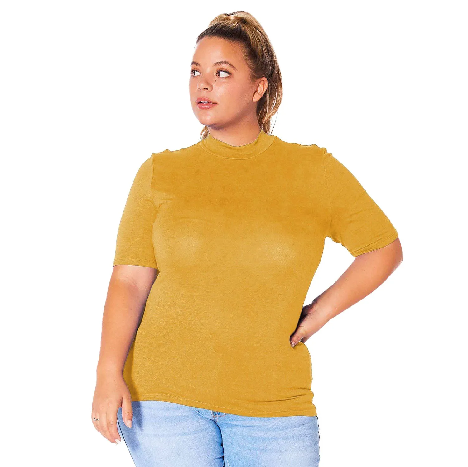 Plus Size Half Sleeve Turtle Neck Fitted Top