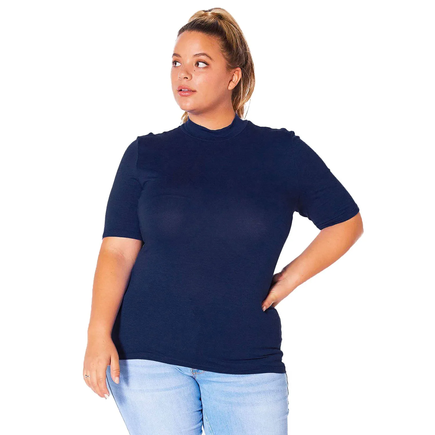 Plus Size Half Sleeve Turtle Neck Fitted Top