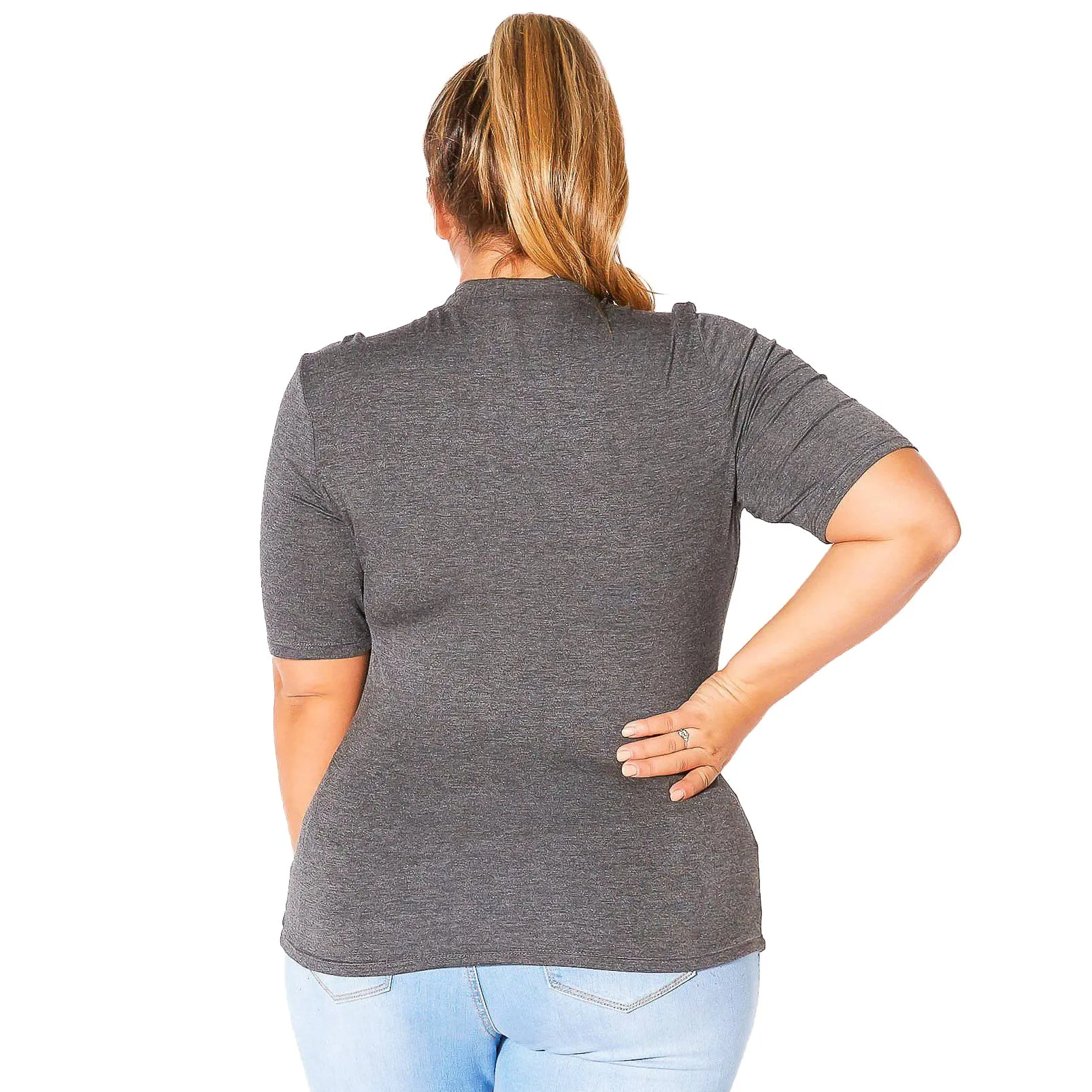 Plus Size Half Sleeve Turtle Neck Fitted Top