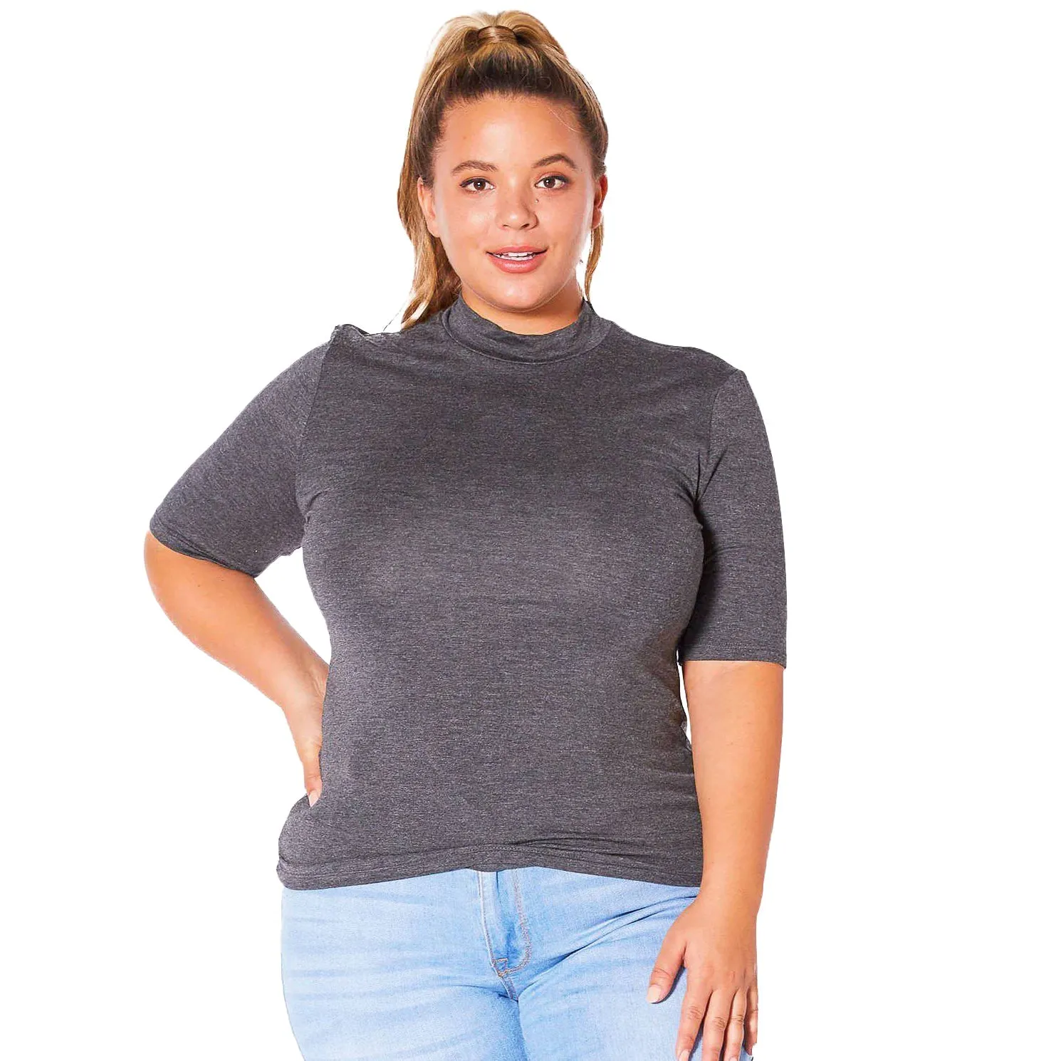 Plus Size Half Sleeve Turtle Neck Fitted Top