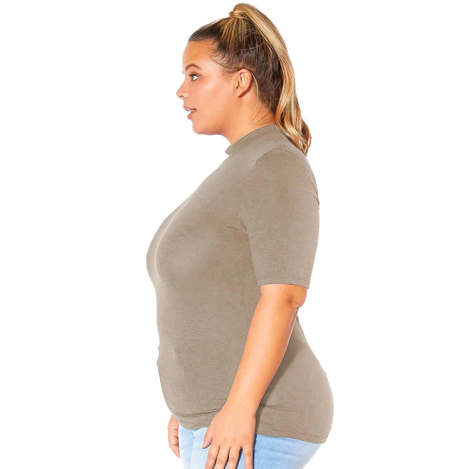 Plus Size Half Sleeve Turtle Neck Fitted Top