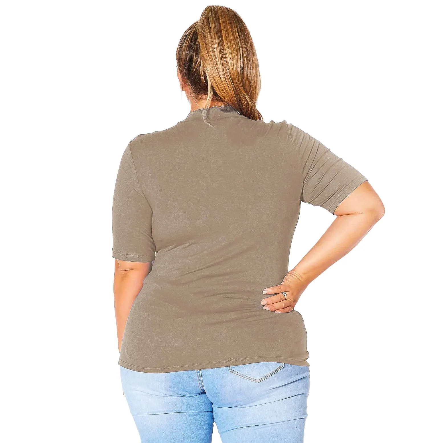Plus Size Half Sleeve Turtle Neck Fitted Top