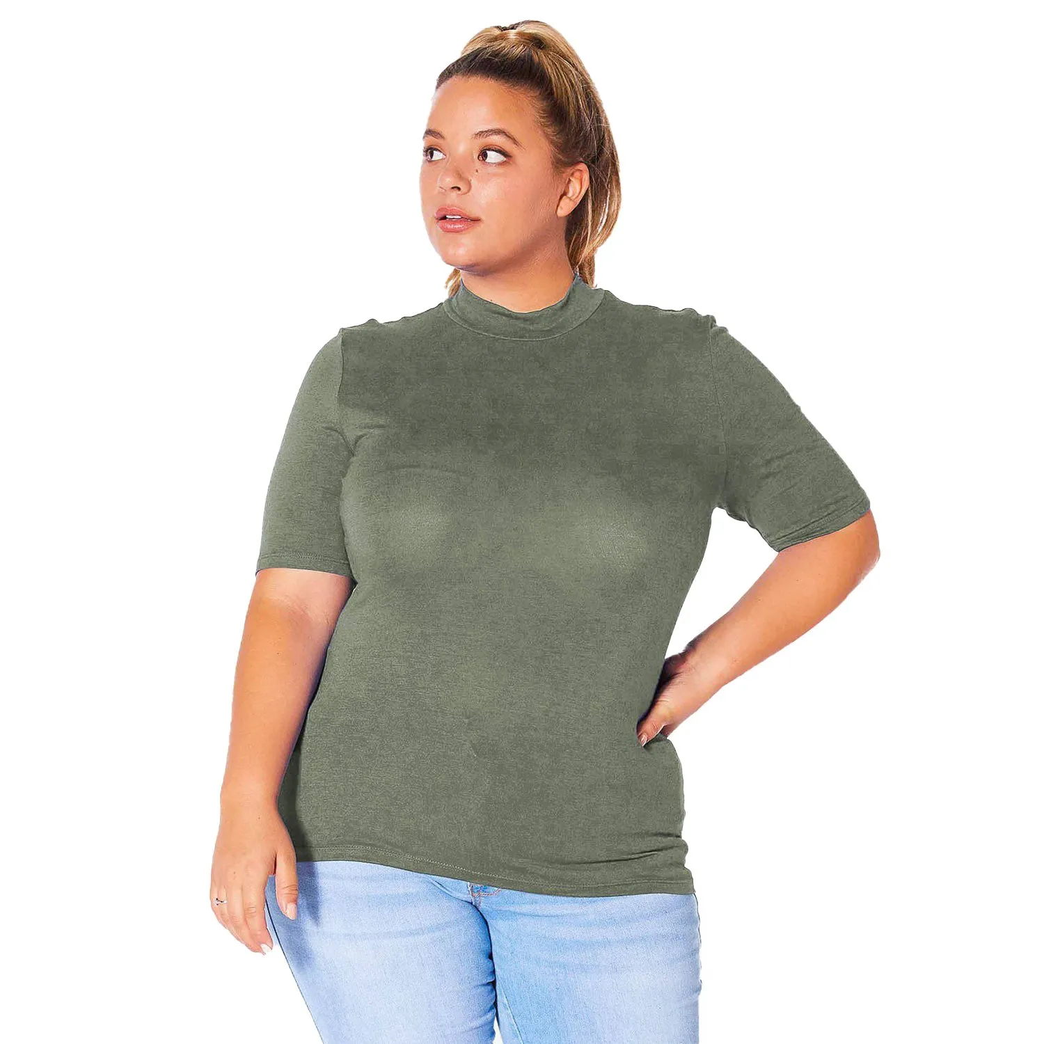 Plus Size Half Sleeve Turtle Neck Fitted Top