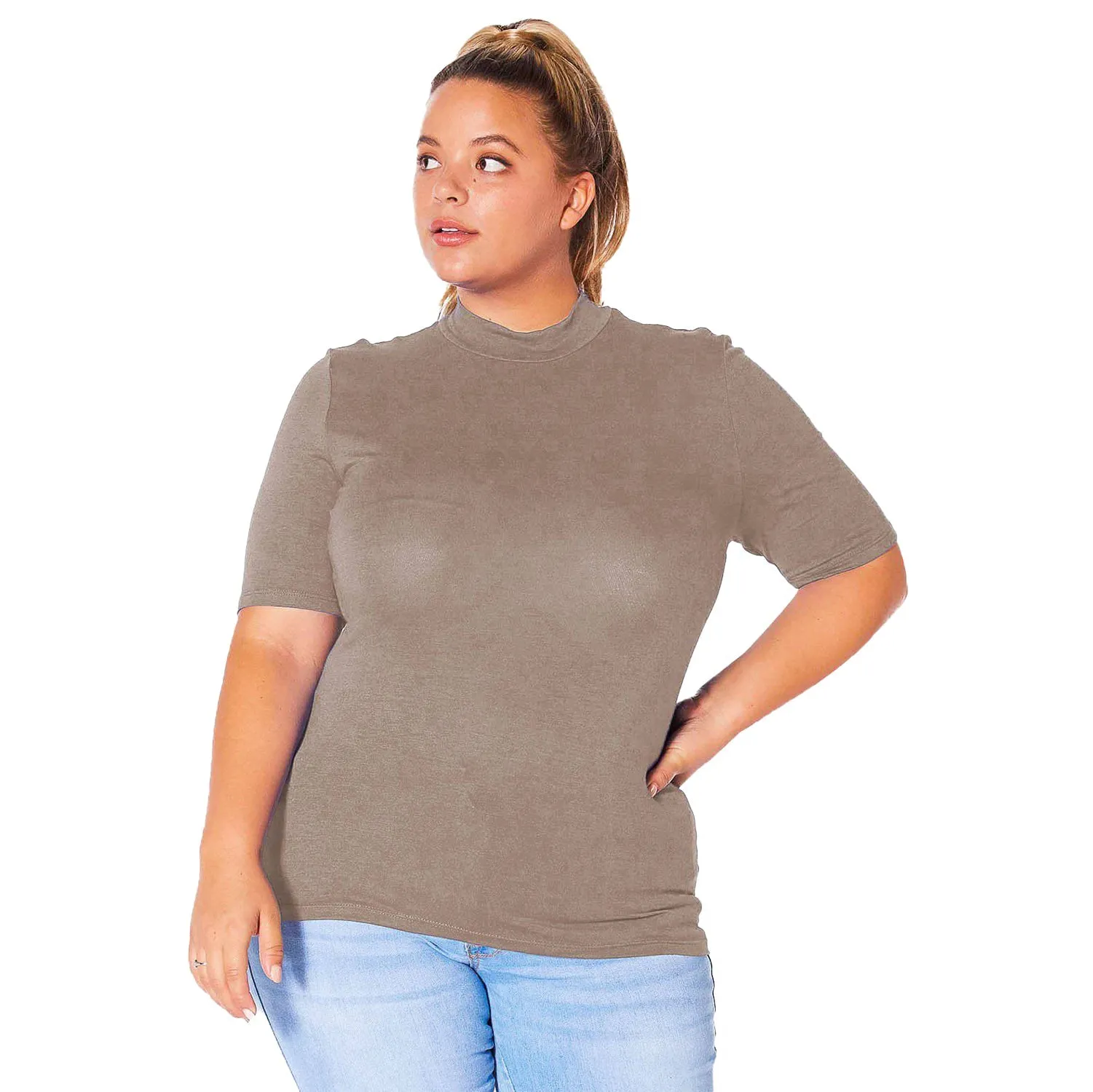 Plus Size Half Sleeve Turtle Neck Fitted Top