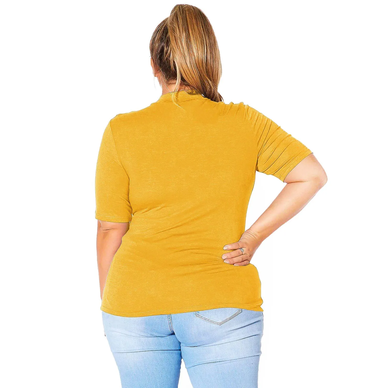 Plus Size Half Sleeve Turtle Neck Fitted Top