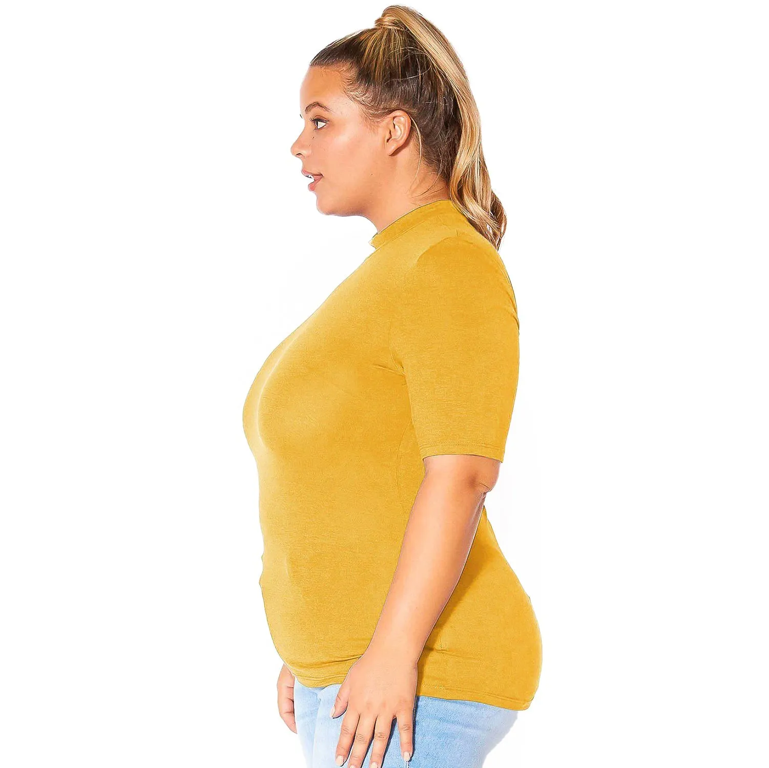 Plus Size Half Sleeve Turtle Neck Fitted Top