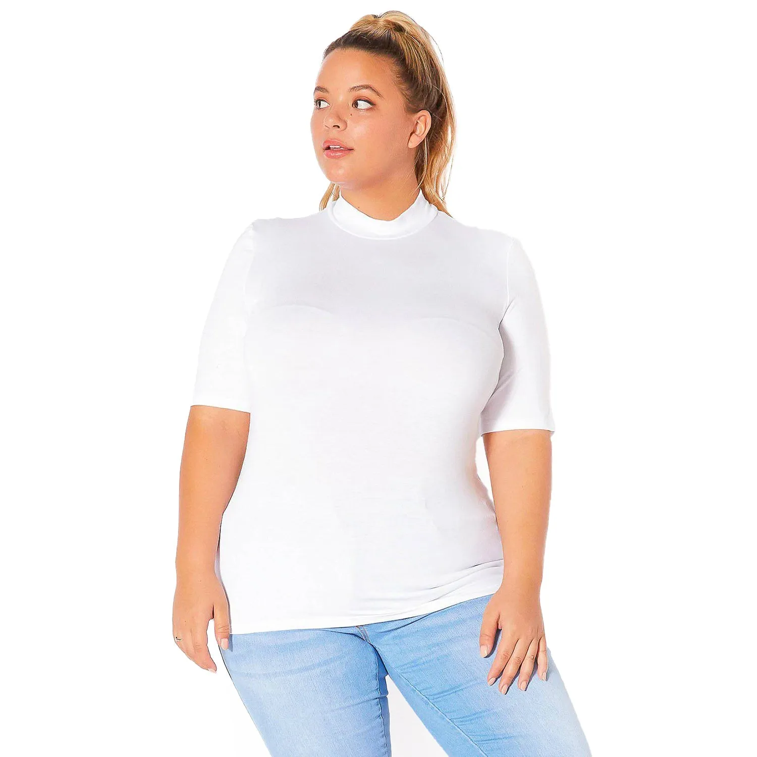 Plus Size Half Sleeve Turtle Neck Fitted Top