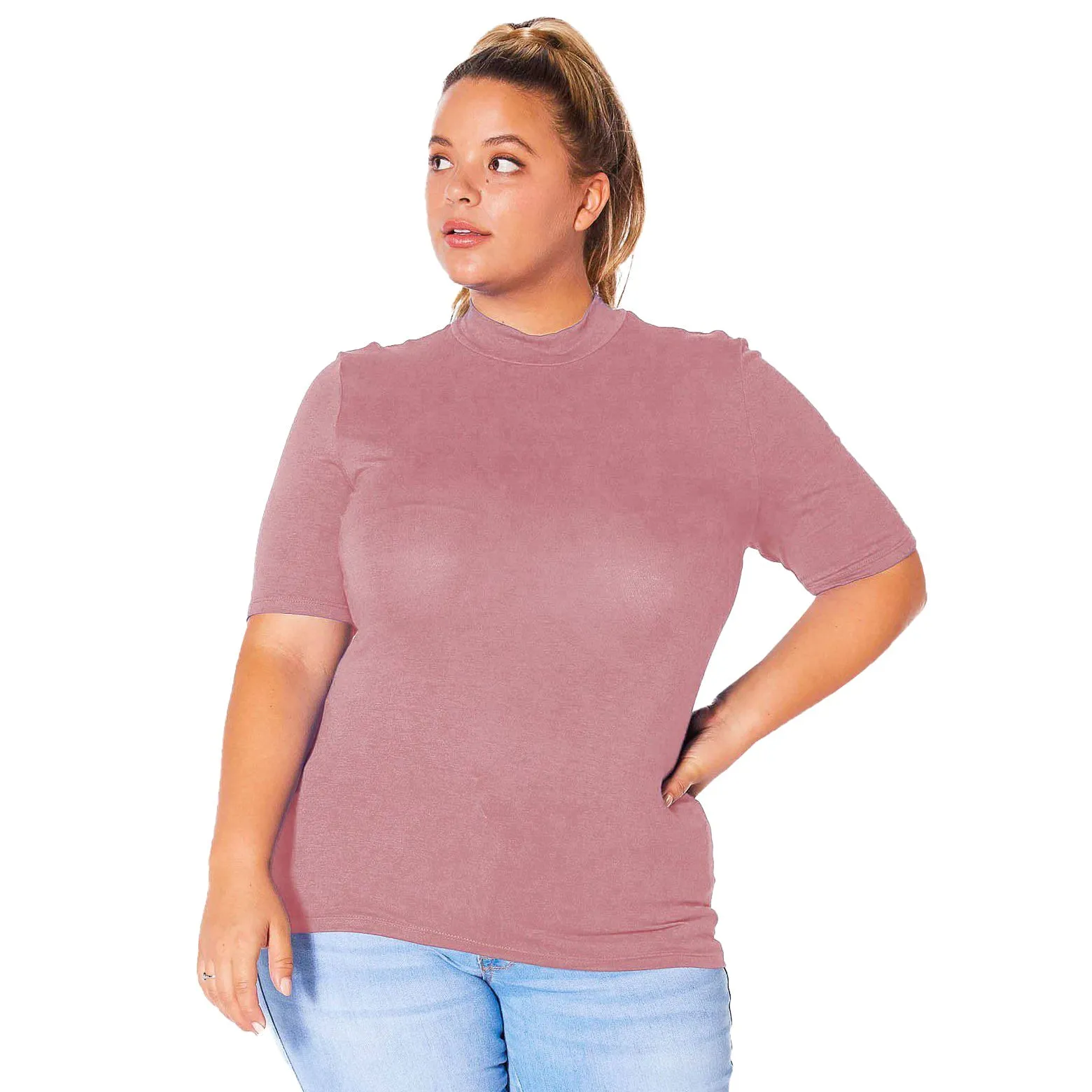 Plus Size Half Sleeve Turtle Neck Fitted Top