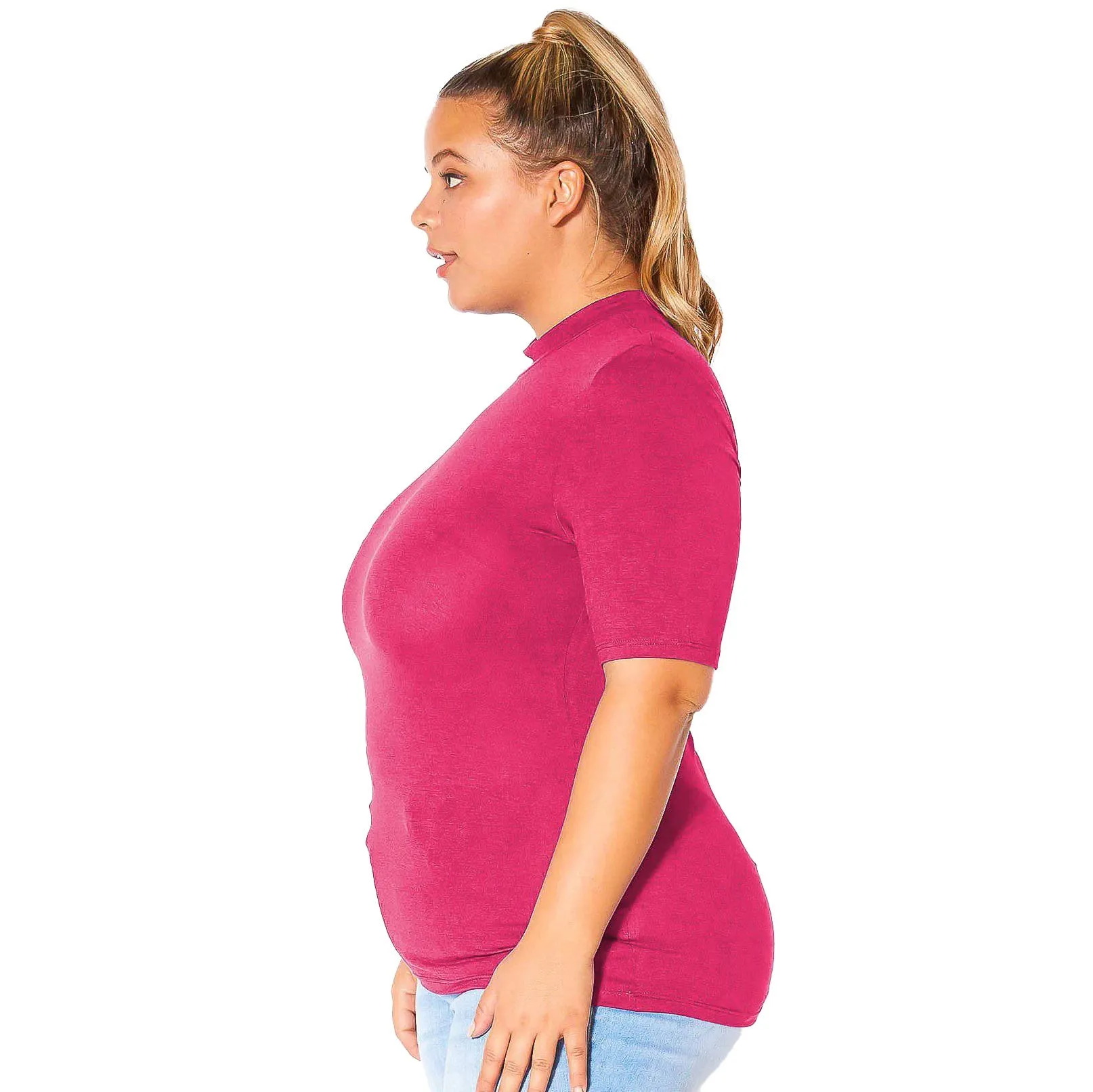 Plus Size Half Sleeve Turtle Neck Fitted Top