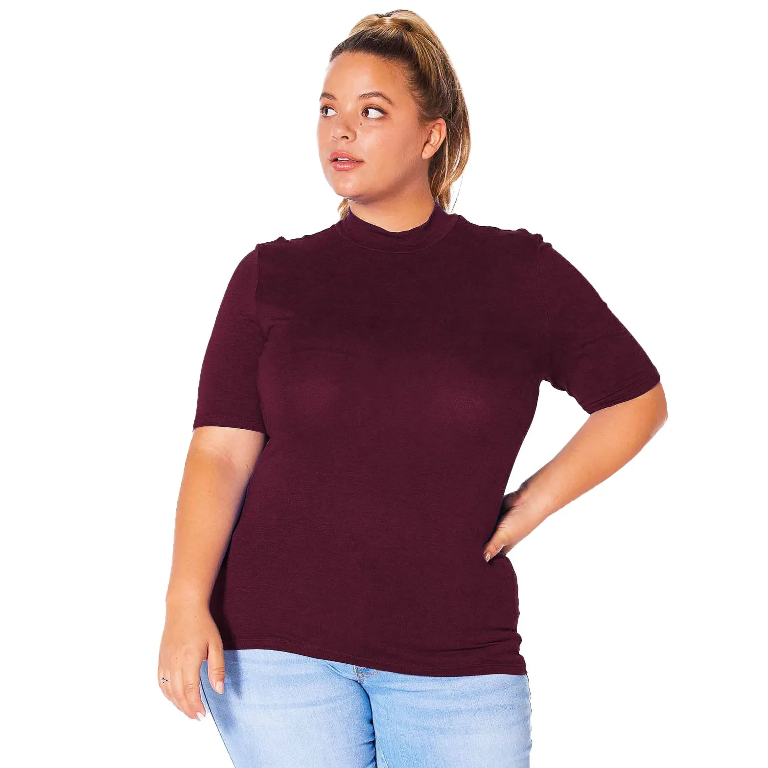 Plus Size Half Sleeve Turtle Neck Fitted Top