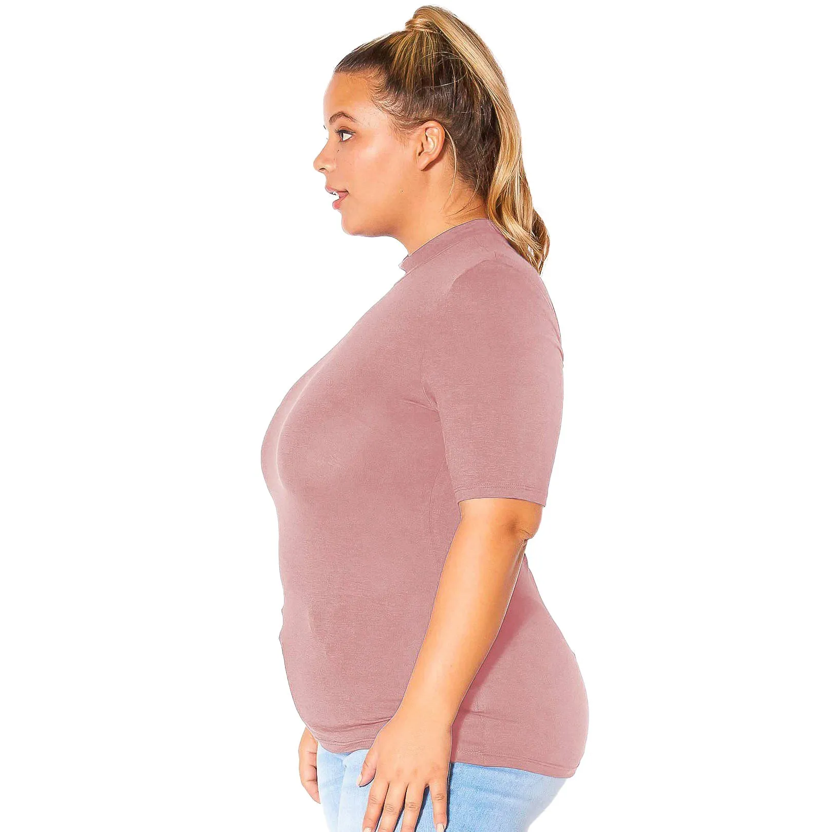 Plus Size Half Sleeve Turtle Neck Fitted Top