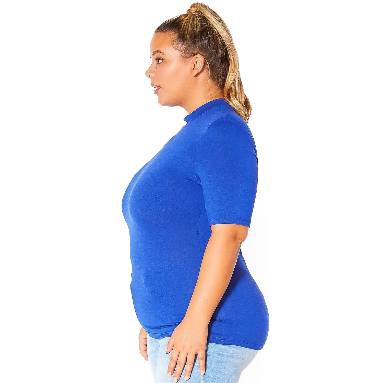 Plus Size Half Sleeve Turtle Neck Fitted Top