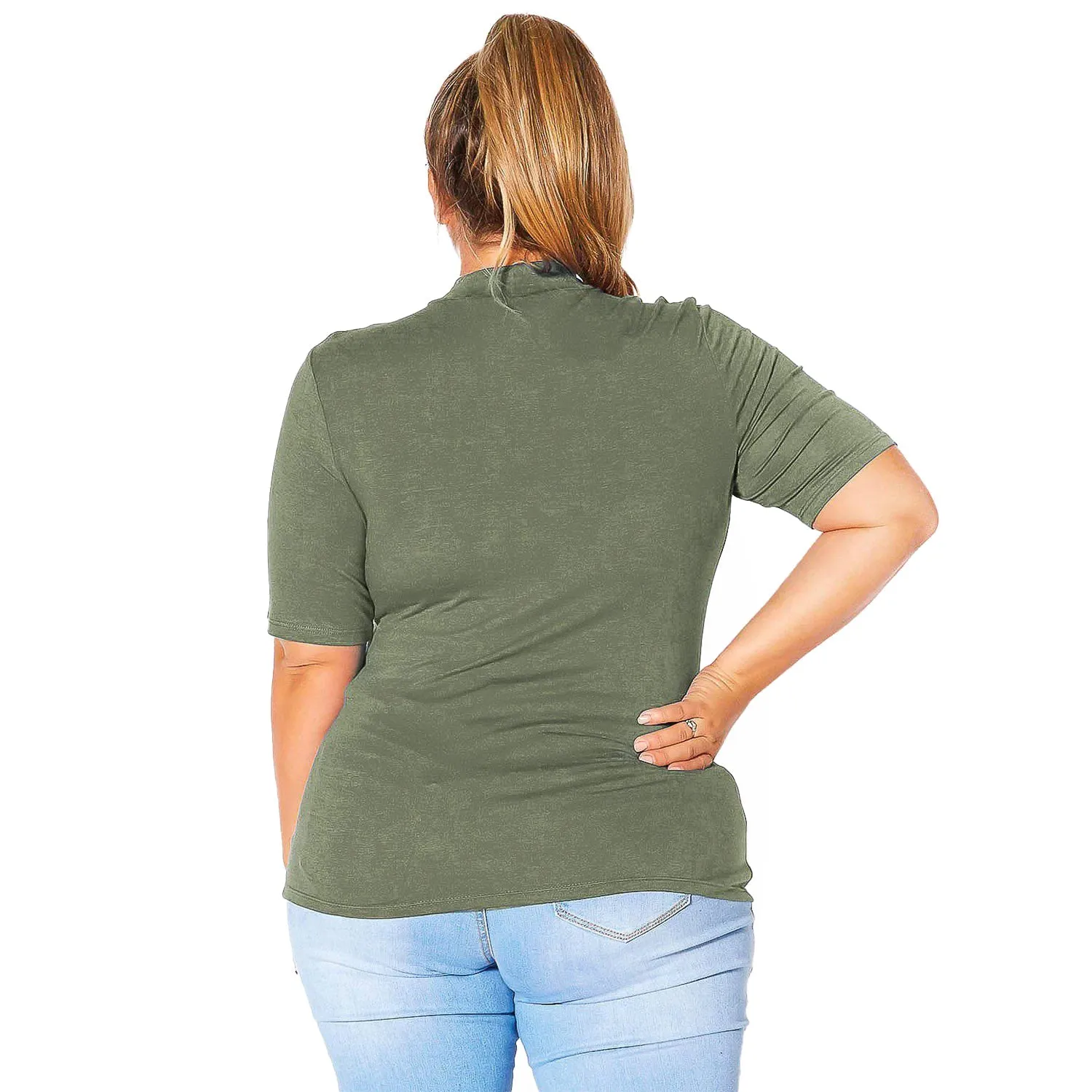 Plus Size Half Sleeve Turtle Neck Fitted Top