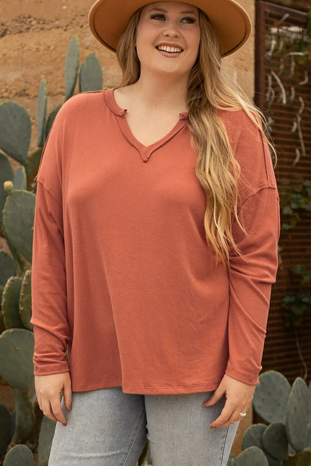 Plus Size V Neck Long Sleeve Top