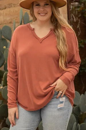 Plus Size V Neck Long Sleeve Top
