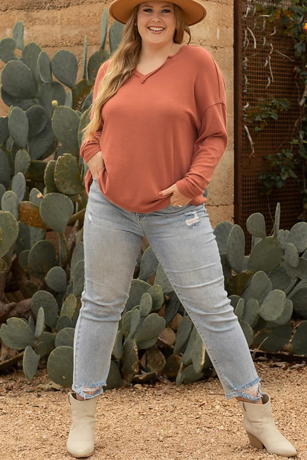 Plus Size V Neck Long Sleeve Top